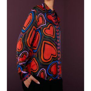 NWT FARM Rio Rainbow Hearts Button Down
